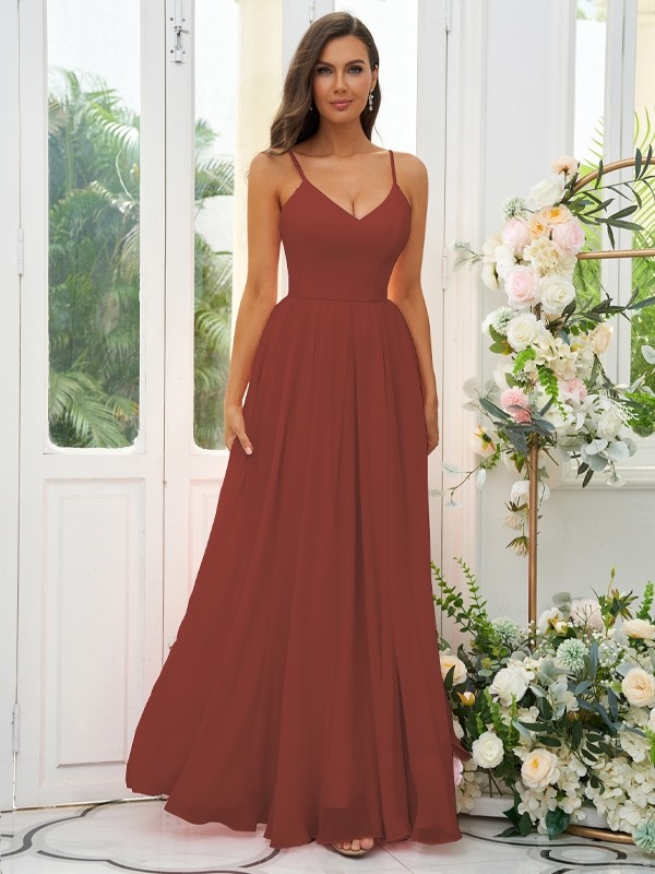 A-Line/Princess Chiffon Ruffles V-neck Sleeveless Floor-Length Bridesmaid Dresses 2241