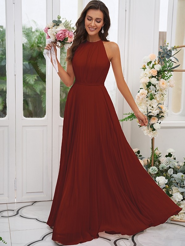 A-Line/Princess Chiffon Ruffles Halter Sleeveless Floor-Length Bridesmaid Dresses 2194