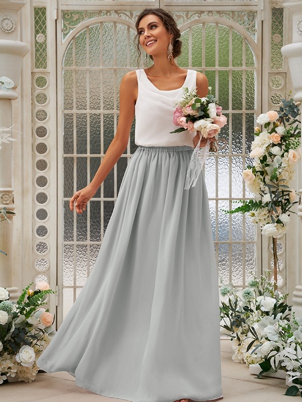 A-Line/Princess Chiffon Ruffles Scoop Sleeveless Floor-Length Two Piece Bridesmaid Dresses 2210