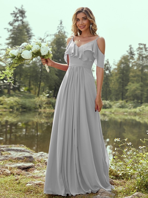 A-Line/Princess Chiffon Ruffles V-neck Sleeveless Floor-Length Bridesmaid Dresses 2233