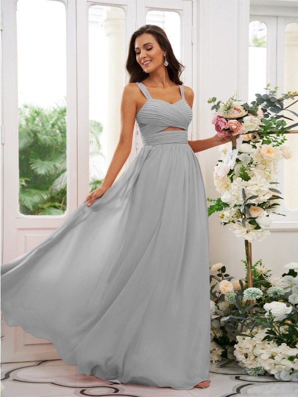 A-Line/Princess Chiffon Ruched Straps Sleeveless Floor-Length Bridesmaid Dresses 2167