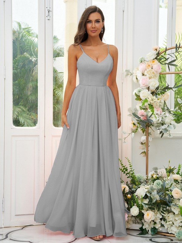 A-Line/Princess Chiffon Ruffles V-neck Sleeveless Floor-Length Bridesmaid Dresses 2241