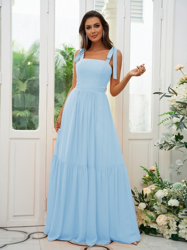 A-Line/Princess Chiffon Ruffles Straps Sleeveless Floor-Length Bridesmaid Dresses 2217