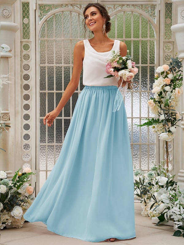 A-Line/Princess Chiffon Ruffles Scoop Sleeveless Floor-Length Two Piece Bridesmaid Dresses 2210