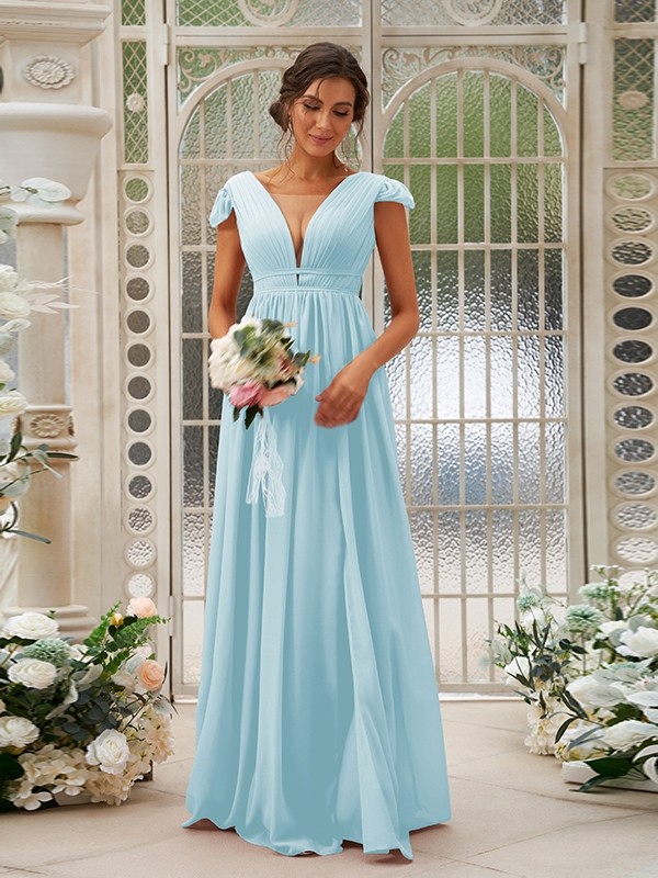 A-Line/Princess Chiffon Ruffles V-neck Sleeveless Sweep/Brush Train Bridesmaid Dresses 2245