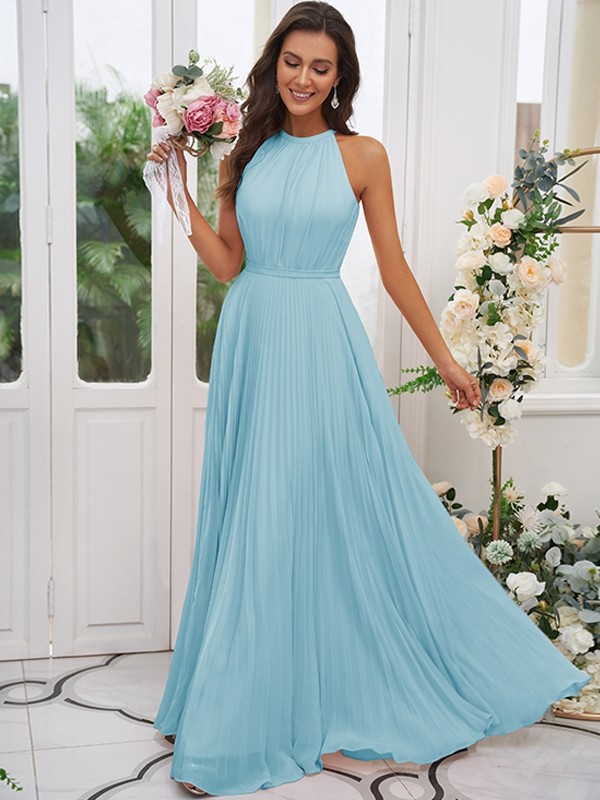 A-Line/Princess Chiffon Ruffles Halter Sleeveless Floor-Length Bridesmaid Dresses 2194