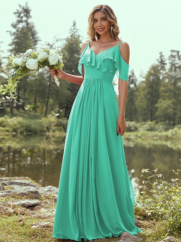 A-Line/Princess Chiffon Ruffles V-neck Sleeveless Floor-Length Bridesmaid Dresses 2233