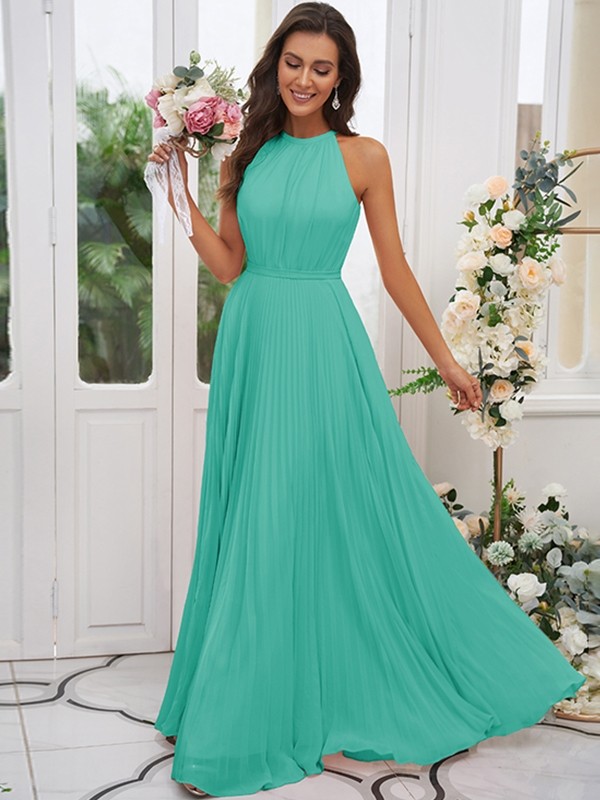 A-Line/Princess Chiffon Ruffles Halter Sleeveless Floor-Length Bridesmaid Dresses 2194