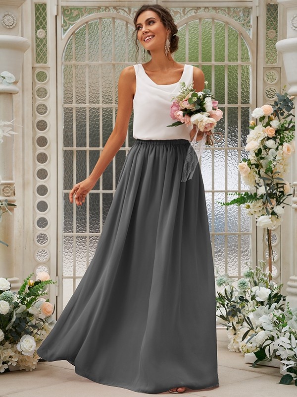 A-Line/Princess Chiffon Ruffles Scoop Sleeveless Floor-Length Two Piece Bridesmaid Dresses 2210