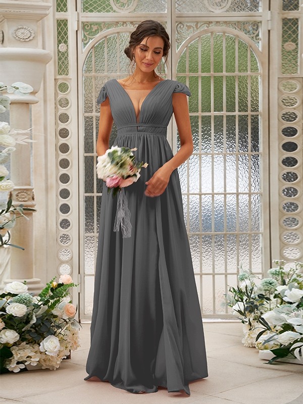 A-Line/Princess Chiffon Ruffles V-neck Sleeveless Sweep/Brush Train Bridesmaid Dresses 2245