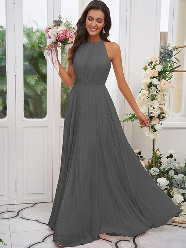 A-Line/Princess Chiffon Ruffles Halter Sleeveless Floor-Length Bridesmaid Dresses 2194