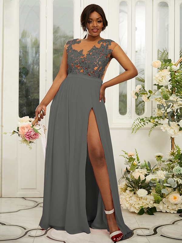 A-Line/Princess Chiffon Applique Scoop Sleeveless Floor-Length Bridesmaid Dresses 2131