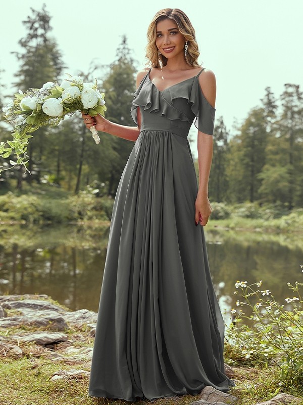 A-Line/Princess Chiffon Ruffles V-neck Sleeveless Floor-Length Bridesmaid Dresses 2233