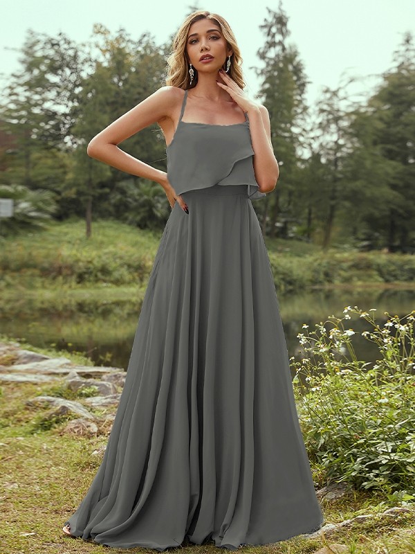 A-Line/Princess Chiffon Ruffles Spaghetti Straps Sleeveless Floor-Length Bridesmaid Dresses 2213