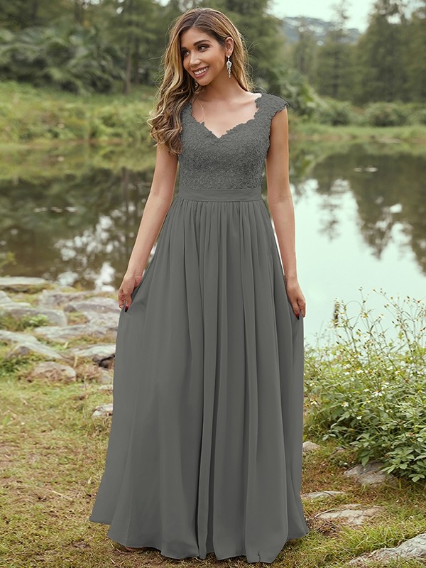 A-Line/Princess Chiffon Applique Sweetheart Sleeveless Floor-Length Bridesmaid Dresses 2133