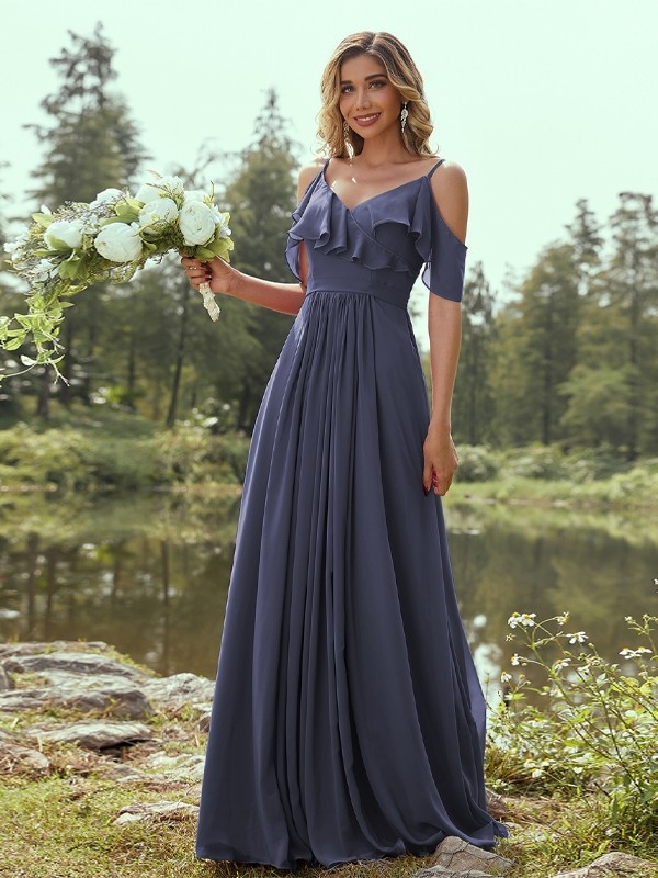 A-Line/Princess Chiffon Ruffles V-neck Sleeveless Floor-Length Bridesmaid Dresses 2233