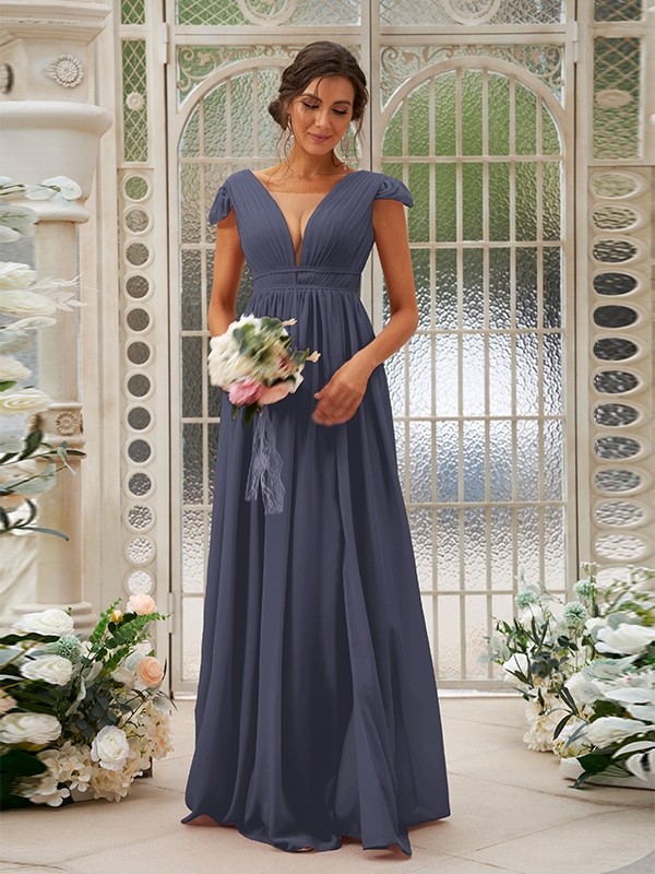 A-Line/Princess Chiffon Ruffles V-neck Sleeveless Sweep/Brush Train Bridesmaid Dresses 2245