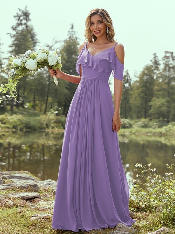 A-Line/Princess Chiffon Ruffles V-neck Sleeveless Floor-Length Bridesmaid Dresses 2233