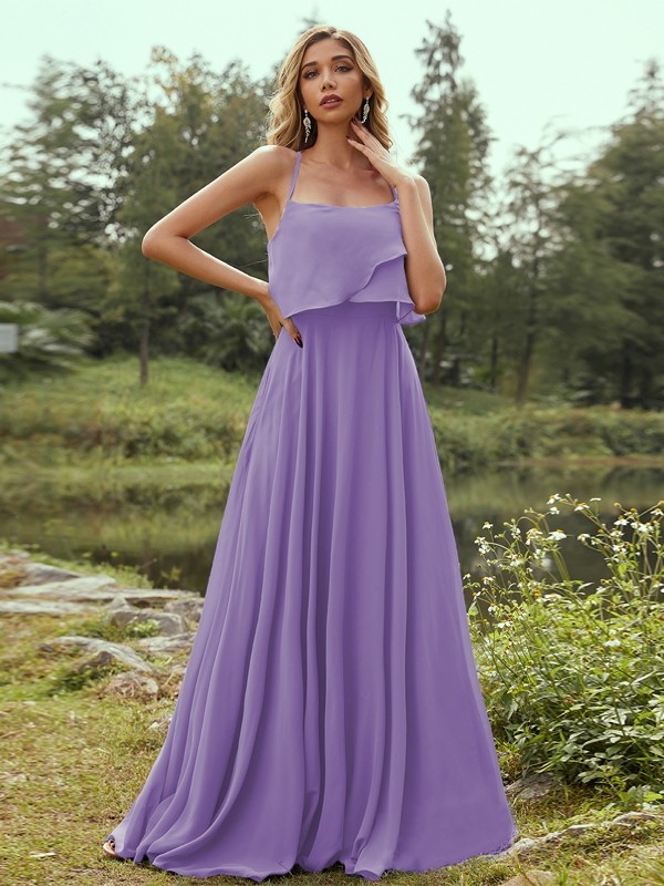 A-Line/Princess Chiffon Ruffles Spaghetti Straps Sleeveless Floor-Length Bridesmaid Dresses 2213