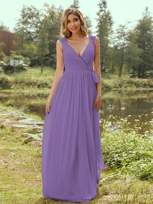 A-Line/Princess Chiffon Ruffles V-neck Sleeveless Floor-Length Bridesmaid Dresses 2235