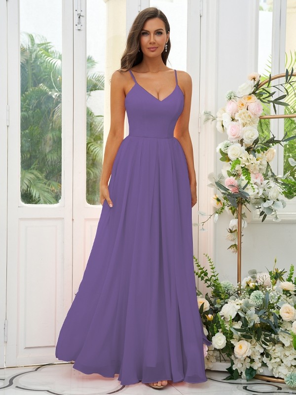 A-Line/Princess Chiffon Ruffles V-neck Sleeveless Floor-Length Bridesmaid Dresses 2241