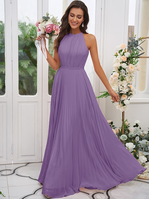 A-Line/Princess Chiffon Ruffles Halter Sleeveless Floor-Length Bridesmaid Dresses 2194