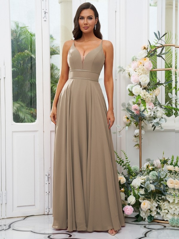 A-Line/Princess Chiffon Ruffles V-neck Sleeveless Floor-Length Bridesmaid Dresses 2239