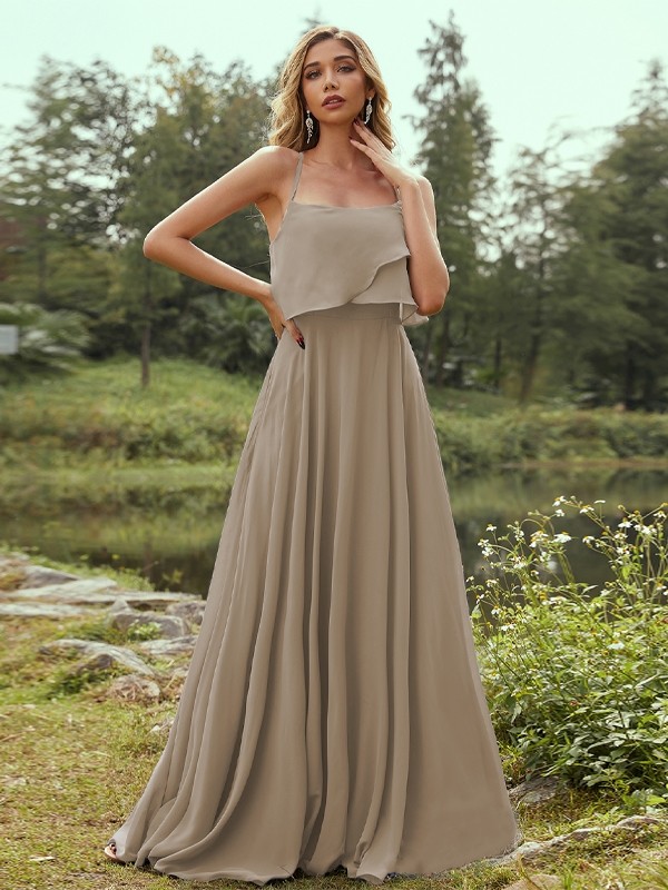 A-Line/Princess Chiffon Ruffles Spaghetti Straps Sleeveless Floor-Length Bridesmaid Dresses 2213