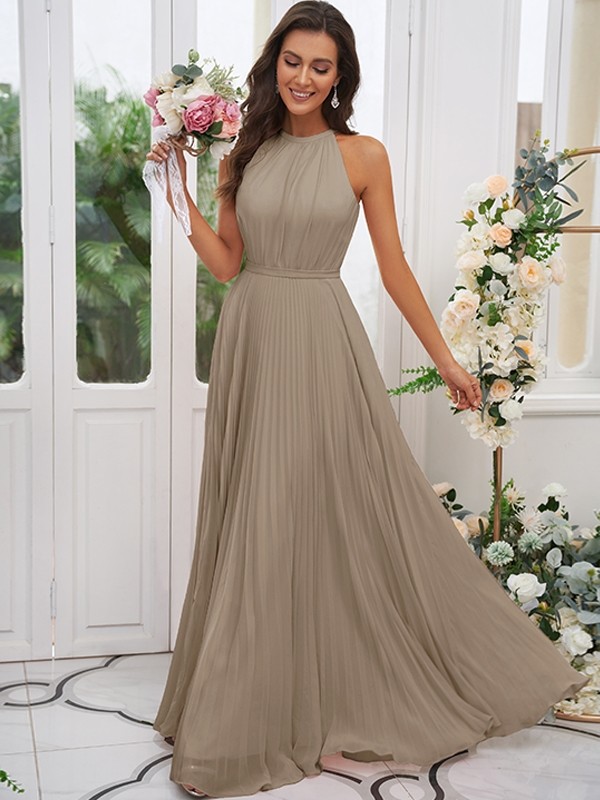 A-Line/Princess Chiffon Ruffles Halter Sleeveless Floor-Length Bridesmaid Dresses 2194