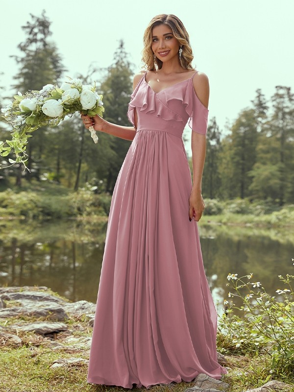 A-Line/Princess Chiffon Ruffles V-neck Sleeveless Floor-Length Bridesmaid Dresses 2233