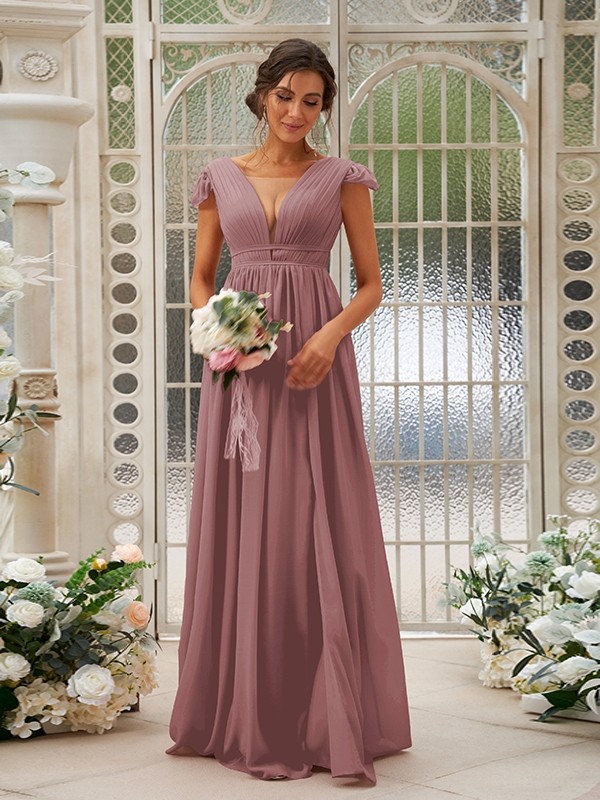 A-Line/Princess Chiffon Ruffles V-neck Sleeveless Sweep/Brush Train Bridesmaid Dresses 2245