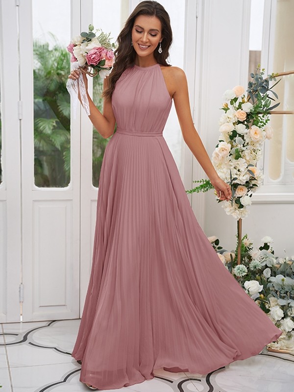 A-Line/Princess Chiffon Ruffles Halter Sleeveless Floor-Length Bridesmaid Dresses 2194