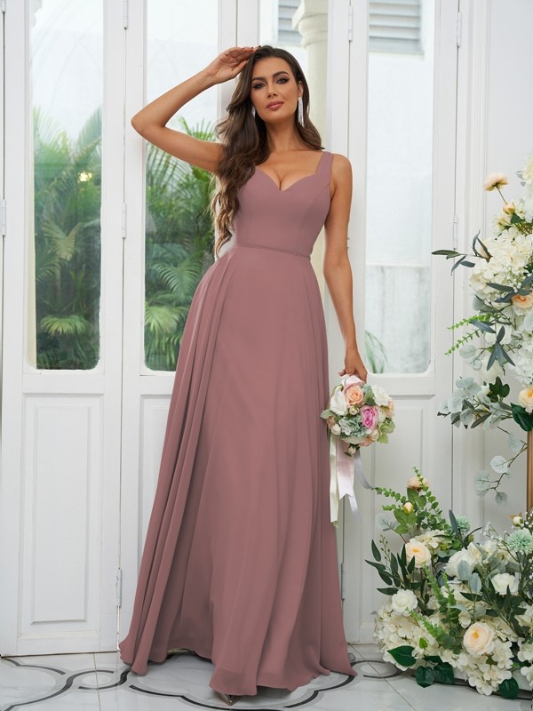 A-Line/Princess Chiffon Ruffles V-neck Sleeveless Floor-Length Bridesmaid Dresses 2237