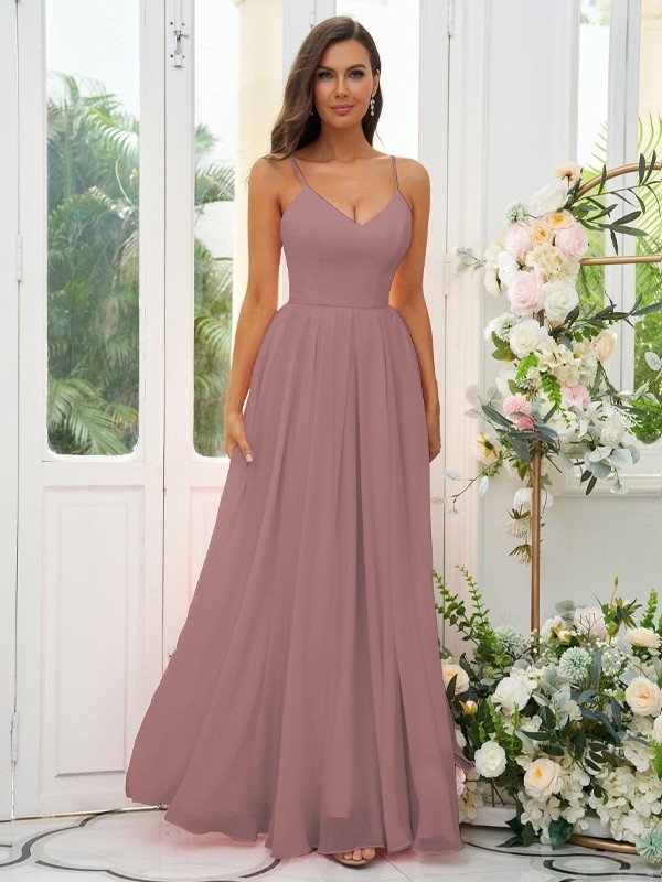 A-Line/Princess Chiffon Ruffles V-neck Sleeveless Floor-Length Bridesmaid Dresses 2241