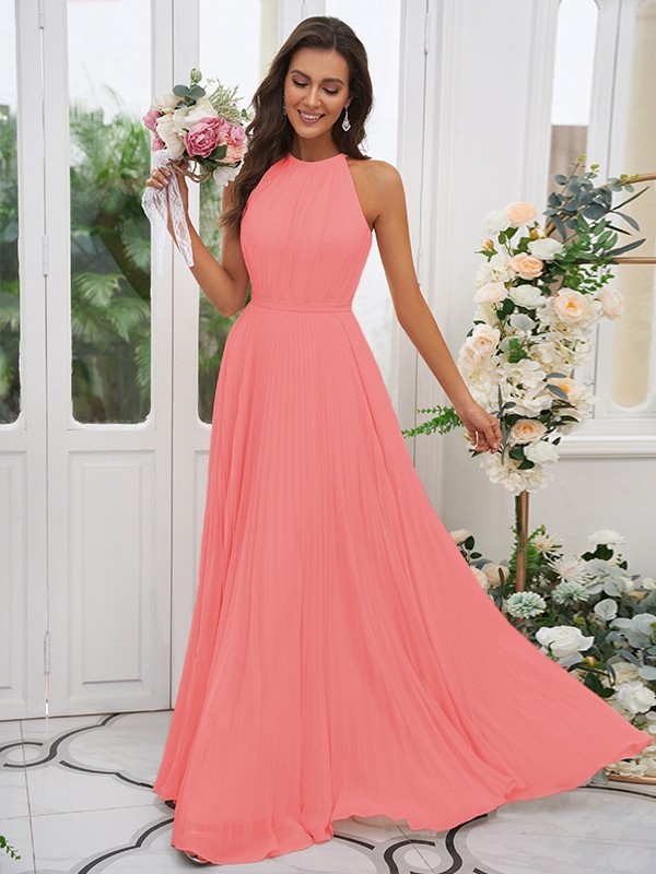 A-Line/Princess Chiffon Ruffles Halter Sleeveless Floor-Length Bridesmaid Dresses 2194