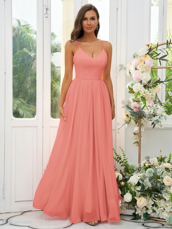 A-Line/Princess Chiffon Ruffles V-neck Sleeveless Floor-Length Bridesmaid Dresses 2241