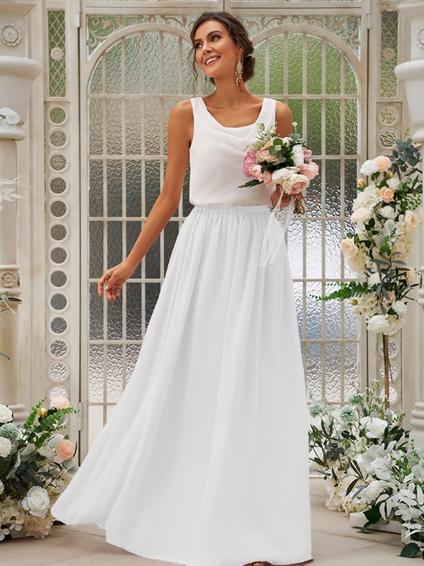 A-Line/Princess Chiffon Ruffles Scoop Sleeveless Floor-Length Two Piece Bridesmaid Dresses 2210