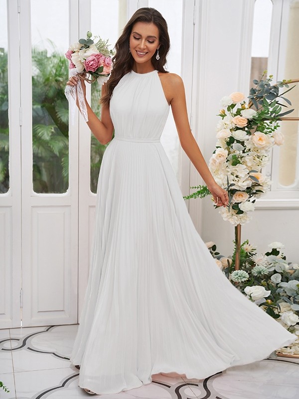 A-Line/Princess Chiffon Ruffles Halter Sleeveless Floor-Length Bridesmaid Dresses 2194