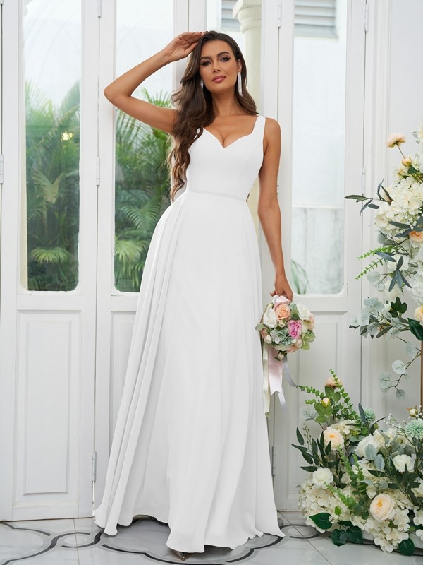 A-Line/Princess Chiffon Ruffles V-neck Sleeveless Floor-Length Bridesmaid Dresses 2237