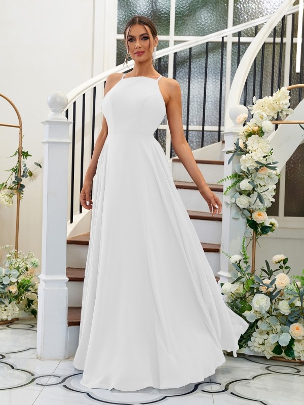 A-Line/Princess Chiffon Ruffles Halter Sleeveless Floor-Length Bridesmaid Dresses 2195