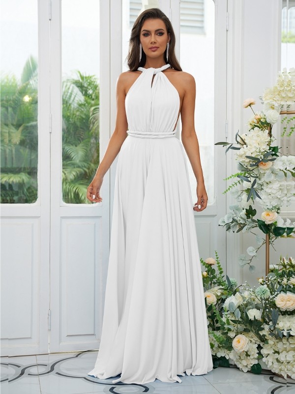 A-Line/Princess Jersey Ruffles Halter Sleeveless Floor-Length Convertible Bridesmaid Dresses 2324