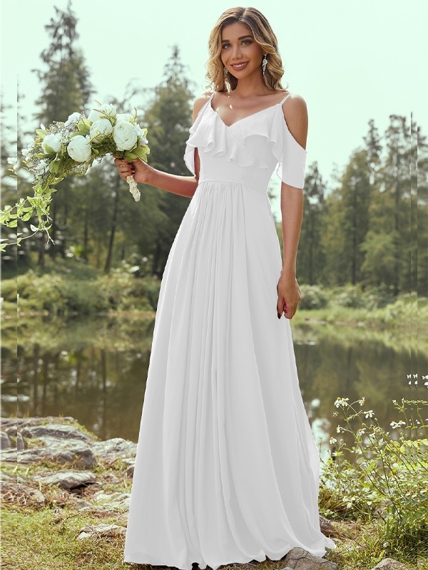 A-Line/Princess Chiffon Ruffles V-neck Sleeveless Floor-Length Bridesmaid Dresses 2233