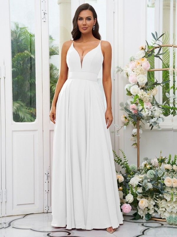 A-Line/Princess Chiffon Ruffles V-neck Sleeveless Floor-Length Bridesmaid Dresses 2239