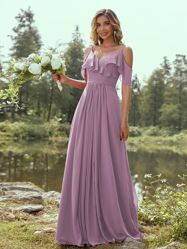 A-Line/Princess Chiffon Ruffles V-neck Sleeveless Floor-Length Bridesmaid Dresses 2233