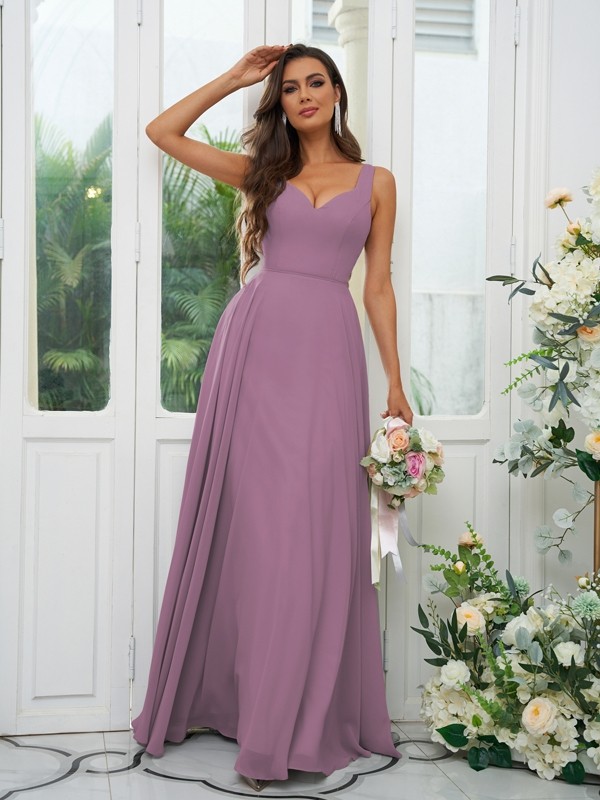 A-Line/Princess Chiffon Ruffles V-neck Sleeveless Floor-Length Bridesmaid Dresses 2237