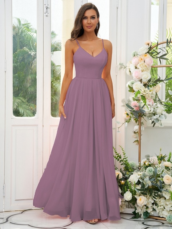 A-Line/Princess Chiffon Ruffles V-neck Sleeveless Floor-Length Bridesmaid Dresses 2241