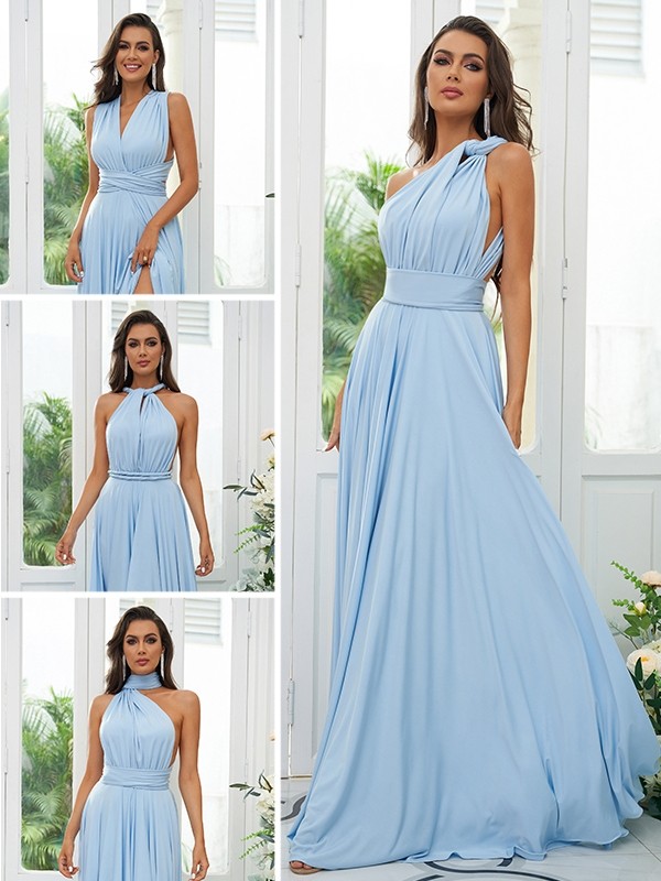 A-Line/Princess Jersey Ruffles Halter Sleeveless Floor-Length Convertible Bridesmaid Dresses 2324