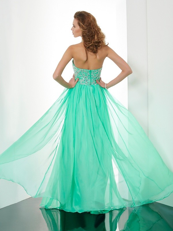 A-Line/Princess Halter Sleeveless Beading Applique Long Chiffon Dresses 3581