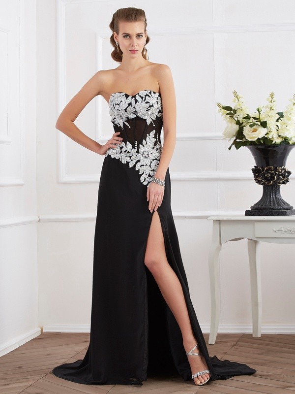 Sheath/Column Sweetheart Sleeveless Beading Applique Long Chiffon Dresses 6794