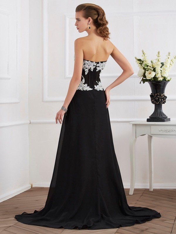 Sheath/Column Sweetheart Sleeveless Beading Applique Long Chiffon Dresses 6794